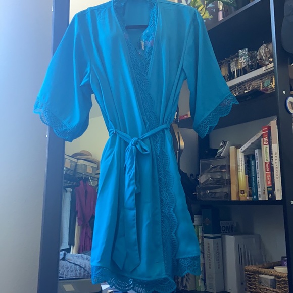 🆕INC Lace Trim Short Robe in Turkish Tile, Sz Sm - Picture 6 of 13